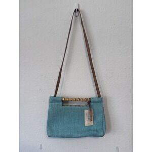 Fossil Shoulder Bag Womens Woven Straw Purse‎ Bamboo Handle Boho New